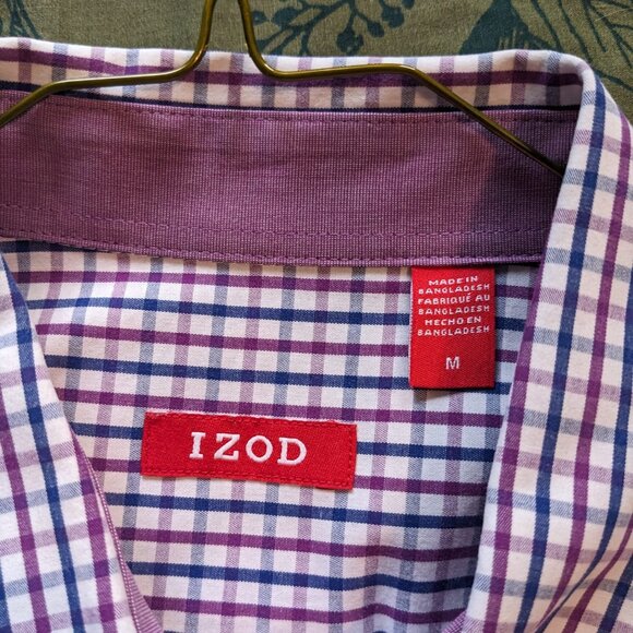 Izod Blue and Purple Gingham Men's Medium Dress Shirt - Picture 4 of 4